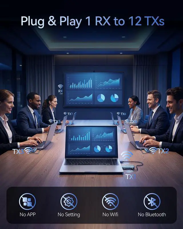 Alt view image 2 of 7 - Wireless HDMI Transmitter and Receiver 400FT/120M, LDS Antenna Low-Latency Dual-Band 5.8+2.4G, 4K Decode 10Bit 1.08 Billion Hues Display Video and Audio to Monitor from Projector/TV (Blue)