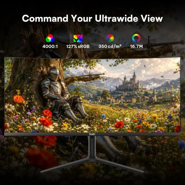 Alt view image 2 of 7 - 34 Inch Ultrawide Curved Gaming Monitor, 180Hz, Height Adjustable | WQHD 3440x1440, 1500R, 4000:1, 127% sRGB, FreeSync, 16.7M, Curvature & 178° Viewing Angle, Base for Computer, Business