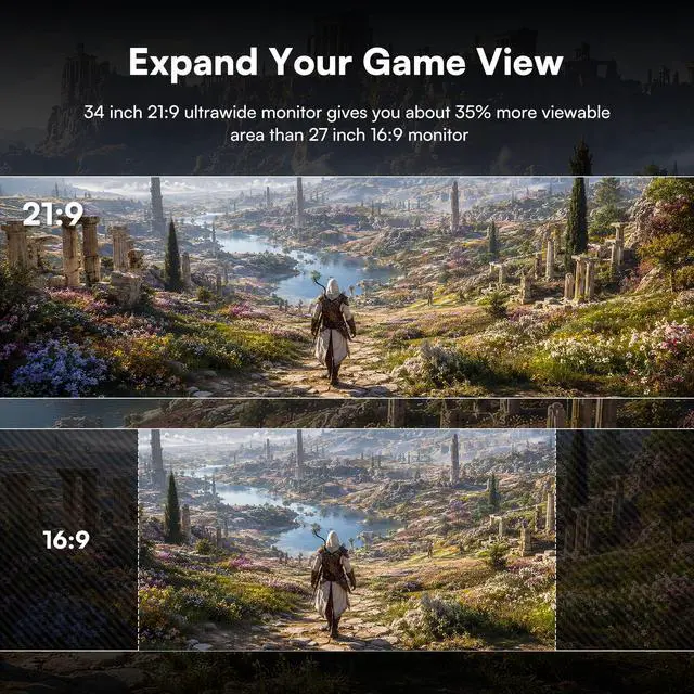 Alt view image 3 of 7 - 34 Inch Ultrawide Curved Gaming Monitor, 180Hz, Height Adjustable | WQHD 3440x1440, 1500R, 4000:1, 127% sRGB, FreeSync, 16.7M, Curvature & 178° Viewing Angle, Base for Computer, Business
