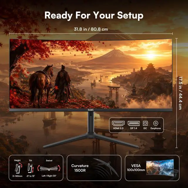 Alt view image 6 of 7 - 34 Inch Ultrawide Curved Gaming Monitor, 180Hz, Height Adjustable | WQHD 3440x1440, 1500R, 4000:1, 127% sRGB, FreeSync, 16.7M, Curvature & 178° Viewing Angle, Base for Computer, Business