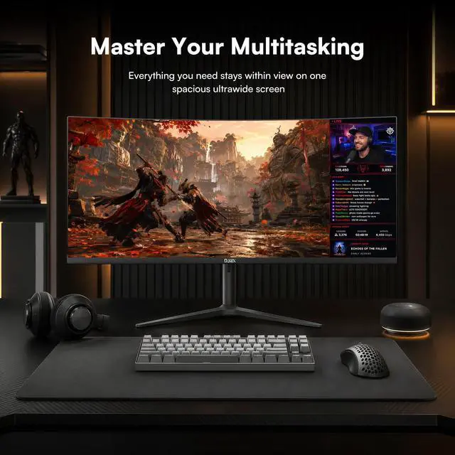 Alt view image 7 of 7 - 34 Inch Ultrawide Curved Gaming Monitor, 180Hz, Height Adjustable | WQHD 3440x1440, 1500R, 4000:1, 127% sRGB, FreeSync, 16.7M, Curvature & 178° Viewing Angle, Base for Computer, Business