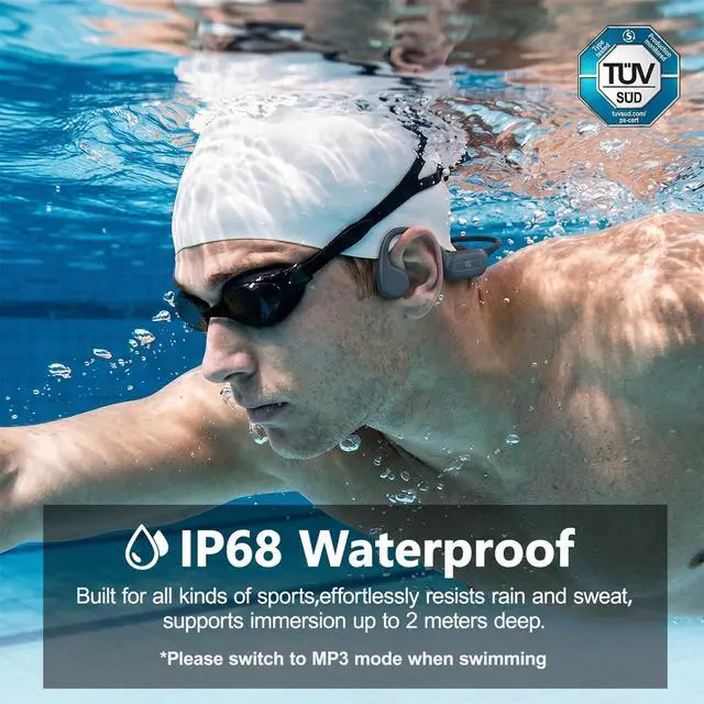 Alt view image 2 of 7 - Swimming Headphones Bone Conduction Headphones Bluetooth IPX8 Waterproof | Waterproof Earbuds for Swimming,Open Ear Earphones with MP3 Mode 32GB,8H Play Bluetooth 5.4 Ear Buds Secure Fit for Running