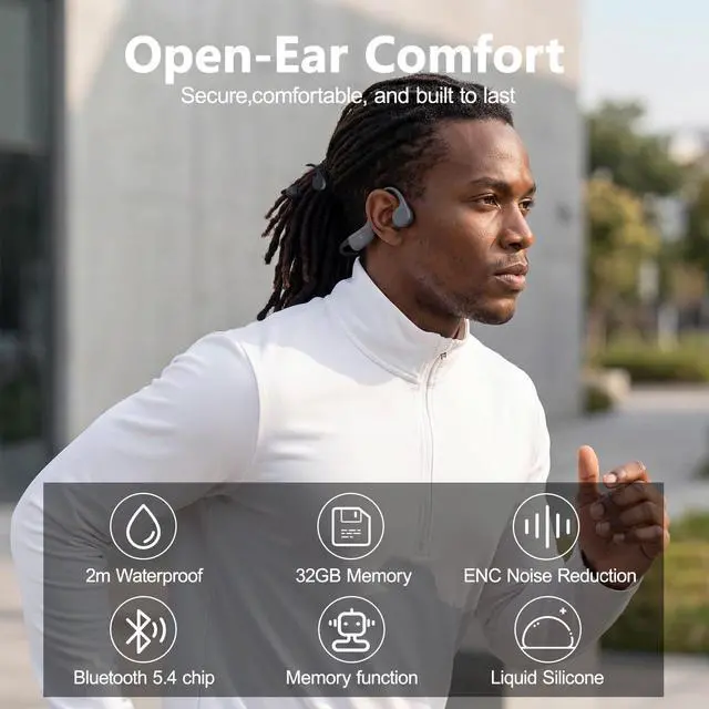 Alt view image 5 of 7 - Swimming Headphones Bone Conduction Headphones Bluetooth IPX8 Waterproof | Waterproof Earbuds for Swimming,Open Ear Earphones with MP3 Mode 32GB,8H Play Bluetooth 5.4 Ear Buds Secure Fit for Running