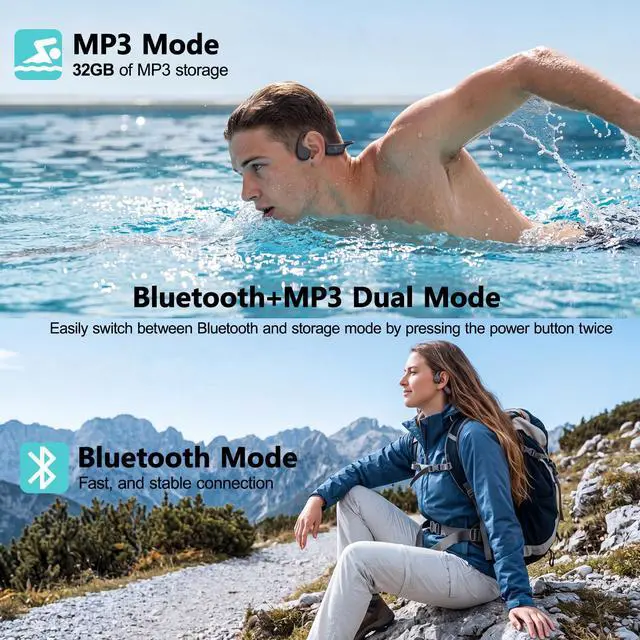 Alt view image 3 of 7 - Swimming Headphones Bone Conduction Headphones Bluetooth IPX8 Waterproof | Waterproof Earbuds for Swimming,Open Ear Earphones with MP3 Mode 32GB,8H Play Bluetooth 5.4 Ear Buds Secure Fit for Running