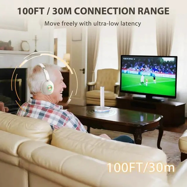 Alt view image 4 of 7 - Wireless Headphones for TV Watching, TV Headset Wireless for Seniors with Transmitter Charging Dock, Bluetooth V5.4 Over Ear TV Headphones &No Audio Delay, Gift for Elderly/Parents