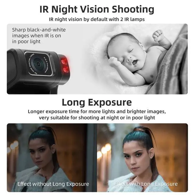 Alt view image 4 of 7 - M3 Handheld Digital Camera, 5K Video Camcorder 48MP 4K/60fps, 3.5'' Flippable Screen 3250mAh Battery WiFi IR Night Vision Camera for YouTube Vlogs w/64G Card