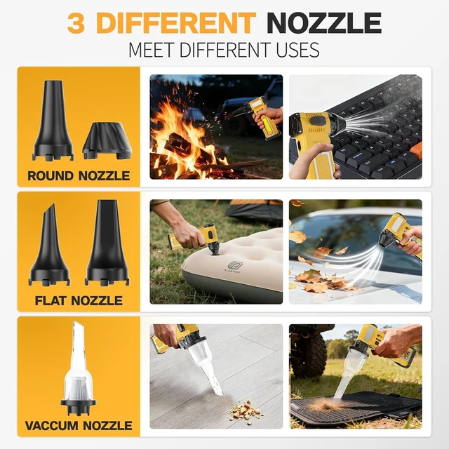 Alt view image 4 of 7 - Compressed Air Duster,180000RPM 8000mAh, 7-in-1 Cordless Rechargeable Dust Blower with LED Light & Emergency SOS, Air Duster for Computer PC Keyboard Car Cleaning, BBQ Blower Inflator Pump Tech