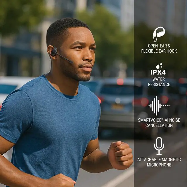 Alt view image 7 of 7 - NoiseZero Open-Ear Wireless Earbuds with ENC Mic, Privacy-Focused Audio for Clear Calls, Open-Ear Headphones for Work, Travel & Running, IPX4, Charging Case - Black