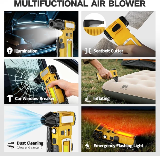 Alt view image 3 of 7 - Compressed Air Duster,180000RPM 8000mAh, 7-in-1 Cordless Rechargeable Dust Blower with LED Light & Emergency SOS, Air Duster for Computer PC Keyboard Car Cleaning, BBQ Blower Inflator Pump Tech