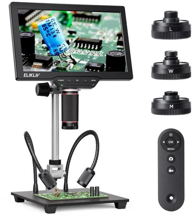 Main image of 4K Magnetic 3 Lens Digital Microscope TL301, 7" HDMI Coin Magnifier | Soldering Electronics Repair Scope with 10 Stand, Whole Coin View for Collectors, IPS Screen, Side Light, DIY Grid Line, 16G