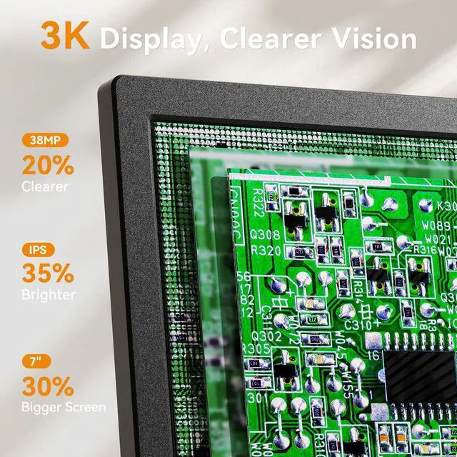 Alt view image 7 of 7 - 4K Magnetic 3 Lens Digital Microscope TL301, 7" HDMI Coin Magnifier | Soldering Electronics Repair Scope with 10 Stand, Whole Coin View for Collectors, IPS Screen, Side Light, DIY Grid Line, 16G