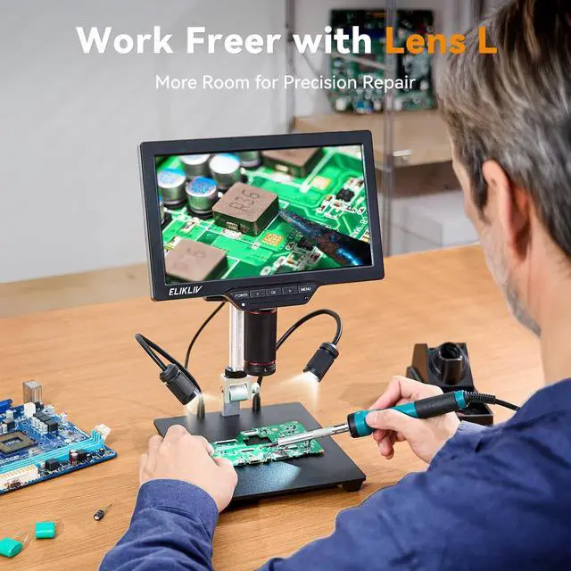 Alt view image 4 of 7 - 4K Magnetic 3 Lens Digital Microscope TL301, 7" HDMI Coin Magnifier | Soldering Electronics Repair Scope with 10 Stand, Whole Coin View for Collectors, IPS Screen, Side Light, DIY Grid Line, 16G