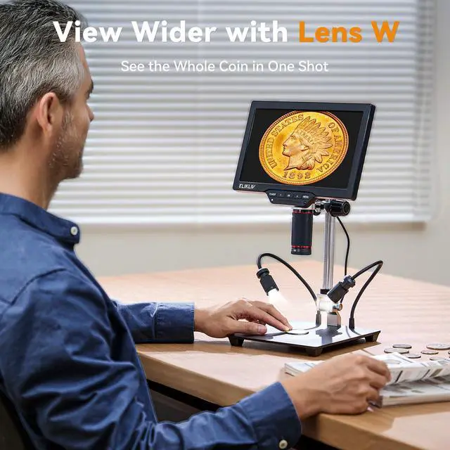 Alt view image 5 of 7 - 4K Magnetic 3 Lens Digital Microscope TL301, 7" HDMI Coin Magnifier | Soldering Electronics Repair Scope with 10 Stand, Whole Coin View for Collectors, IPS Screen, Side Light, DIY Grid Line, 16G
