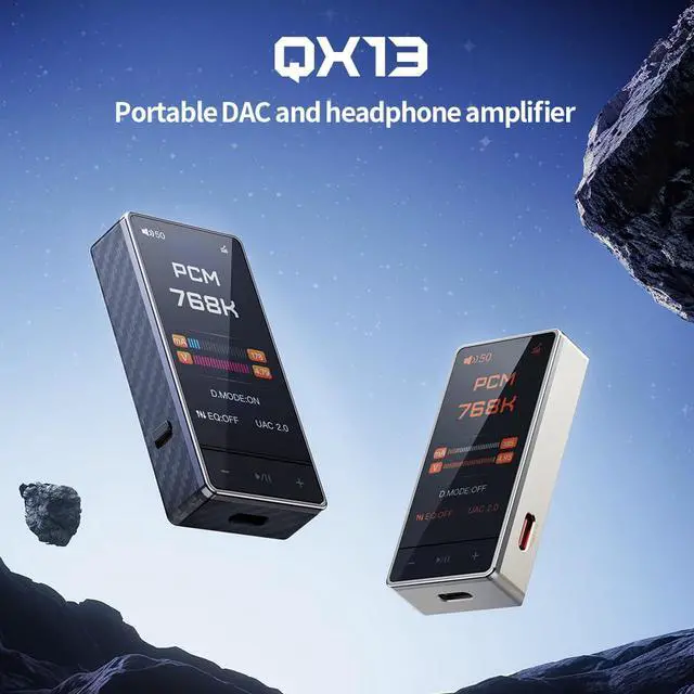 Alt view image 2 of 7 - QX13 Portable DAC Amp, ES9027PRO 8-Ch DAC, 900mW×2, XMOS 16-Core, 10-Band EQ, Carbon Fiber Body, Color Display (Black)