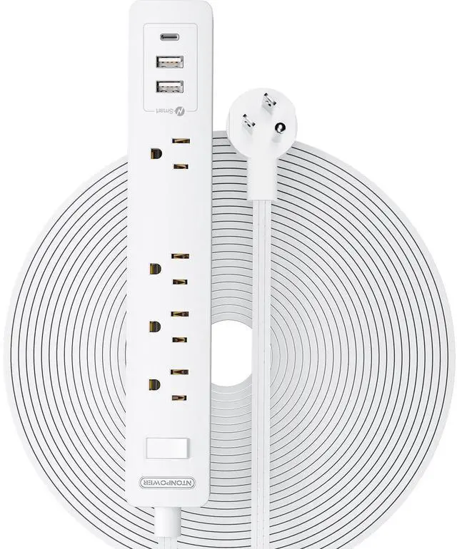 Main image of Long Extension Cord 25 Ft, Flat Extension Cord Under Carpet, Power Strip Long Cord, Wall Mount Power Strip with 4 Outlets 2 USB A + USB C, Overload Protection for Indoor, Home, Dorm, Office