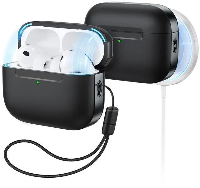 Main image of for AirPods Pro 3 Case (USB-C), Compatible with MagSafe, Magnetic Lid Lock, Full Drop Protection Cover with Lanyard, Pulse Series, Black