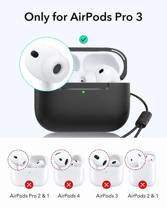 Alt view image 2 of 7 - for AirPods Pro 3 Case (USB-C), Compatible with MagSafe, Magnetic Lid Lock, Full Drop Protection Cover with Lanyard, Pulse Series, Black
