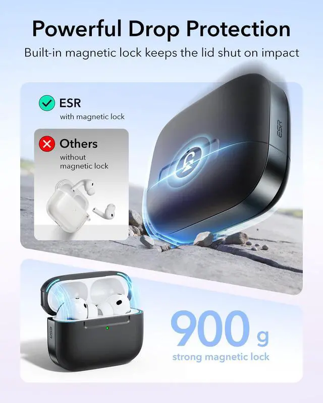 Alt view image 4 of 7 - for AirPods Pro 3 Case (USB-C), Compatible with MagSafe, Magnetic Lid Lock, Full Drop Protection Cover with Lanyard, Pulse Series, Black