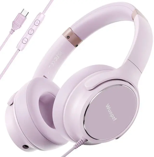 Main image of USB C Wired Over-Ear Headphones with Microphone | Volume Control, Share Port, Adjustable Headband Foldable Stereo Headset for Adult/Teens for iPhone 16, Laptop, Gaming, Travel