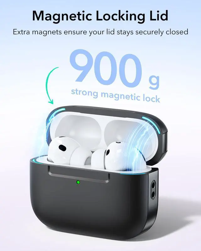 Alt view image 5 of 7 - for AirPods Pro 3 Case (USB-C), Compatible with MagSafe, Magnetic Lid Lock, Full Drop Protection Cover with Lanyard, Pulse Series, Black