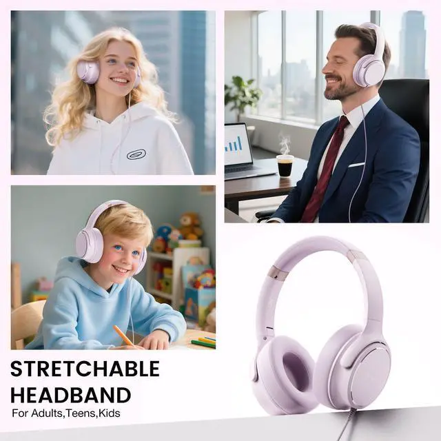 Alt view image 4 of 7 - USB C Wired Over-Ear Headphones with Microphone | Volume Control, Share Port, Adjustable Headband Foldable Stereo Headset for Adult/Teens for iPhone 16, Laptop, Gaming, Travel