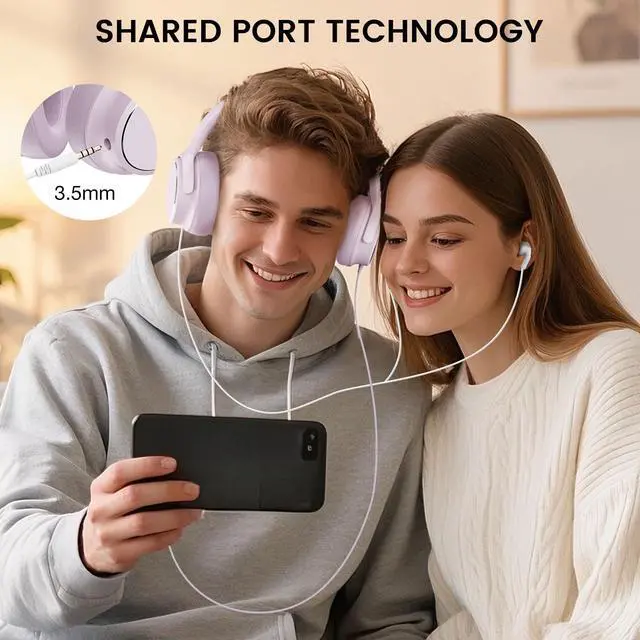 Alt view image 7 of 7 - USB C Wired Over-Ear Headphones with Microphone | Volume Control, Share Port, Adjustable Headband Foldable Stereo Headset for Adult/Teens for iPhone 16, Laptop, Gaming, Travel