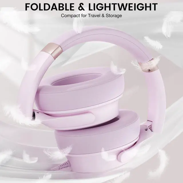 Alt view image 3 of 7 - USB C Wired Over-Ear Headphones with Microphone | Volume Control, Share Port, Adjustable Headband Foldable Stereo Headset for Adult/Teens for iPhone 16, Laptop, Gaming, Travel