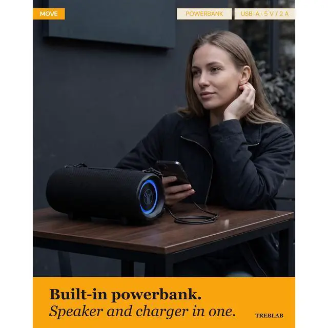 Alt view image 6 of 7 - HD-Max Loud Portable Wireless Bluetooth Speaker, 60W IPX7 20H | RGB Power bank Outdoor Speaker, TWS Stereo Pairing, Carry Strap & Deep Bass for Backyard Parties, USB-C Charging