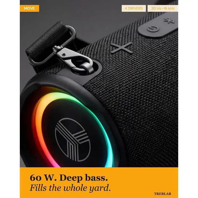 Alt view image 7 of 7 - HD-Max Loud Portable Wireless Bluetooth Speaker, 60W IPX7 20H | RGB Power bank Outdoor Speaker, TWS Stereo Pairing, Carry Strap & Deep Bass for Backyard Parties, USB-C Charging