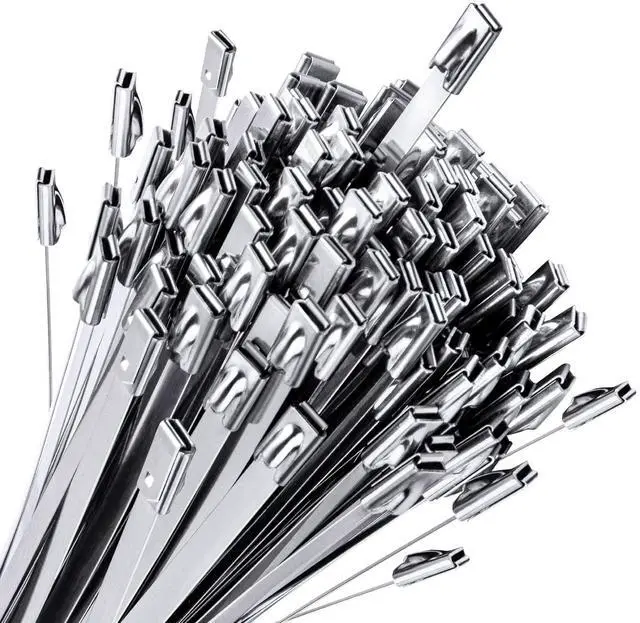 Main image of Metal Zip Ties Heavy Duty 304 Stainless Steel Fence Ties 100-Pack | High-tensile self-locking metallic straps for chain link panels, chicken coops & garden wire mesh. All-weather endurance