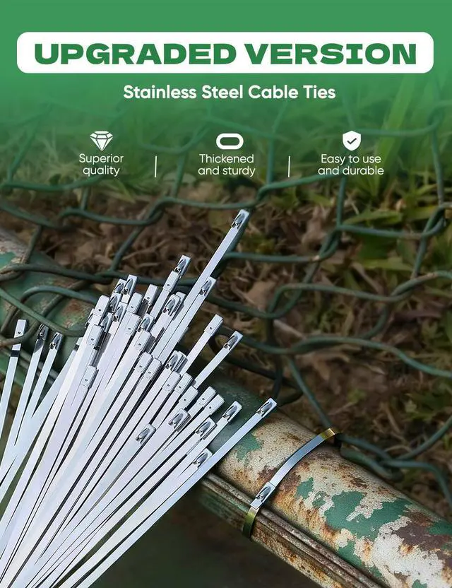 Alt view image 2 of 7 - Metal Zip Ties Heavy Duty 304 Stainless Steel Fence Ties 100-Pack | High-tensile self-locking metallic straps for chain link panels, chicken coops & garden wire mesh. All-weather endurance