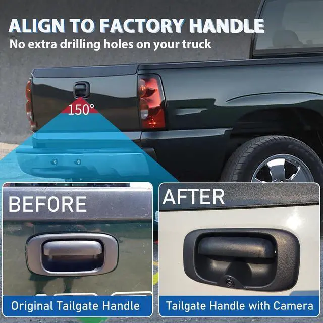 Alt view image 3 of 7 - Tailgate Handle Backup Camera for 1999-2006 Chevy Silverado GMC Sierra 1500 2500 3500 HD Classic Tailgate Reversing Rear View Back Up Camera RCA Plug, Replaces# 15228539, GM1915105, GM1916102