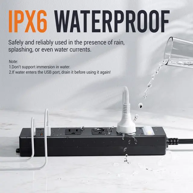Alt view image 2 of 7 - 15FT Outdoor Waterproof Power Strip Overload Protector with 3AC Outlets 2 USB-C 1 USB-A Power Switch Safety Lock, ETL Certified for Patio Garden Charging, Black
