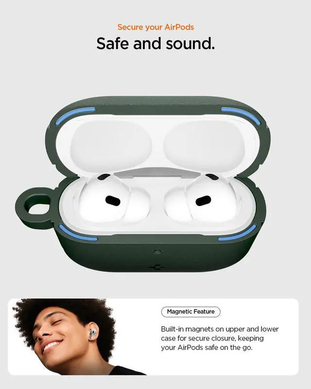 Alt view image 4 of 7 - Vault Case Designed for AirPods Pro 3 Case (2025) | Secure Magnetic Lock, Military-Grade Drop Protection, Carabiner Included - Midnight Green