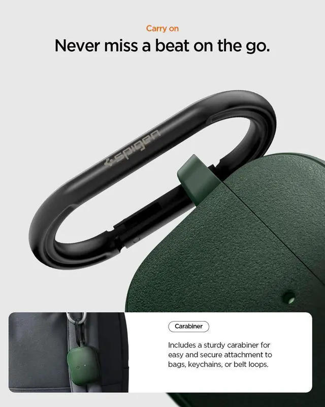 Alt view image 6 of 7 - Vault Case Designed for AirPods Pro 3 Case (2025) | Secure Magnetic Lock, Military-Grade Drop Protection, Carabiner Included - Midnight Green