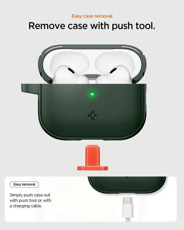 Alt view image 7 of 7 - Vault Case Designed for AirPods Pro 3 Case (2025) | Secure Magnetic Lock, Military-Grade Drop Protection, Carabiner Included - Midnight Green