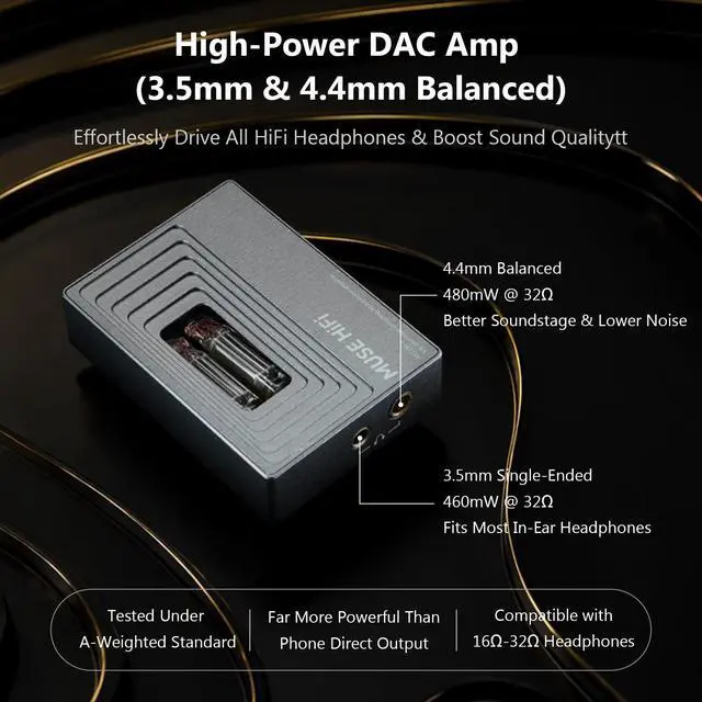 Alt view image 6 of 7 - MUSEHiFi M3 Ultra Portable Tube DAC Amp with JAN6418 Vacuum Tube, 460mW/480mW Balanced Output, USB C Dongle DAC for IEMs & Headphones, Amplifier for Phone/PC/Mac