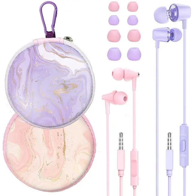 Main image of 2-Pack Teens Wired Earbuds with Cases, 3.5mm School Headphones, Crack | 2-Pack Teens Wired Student Earbuds with Carabiner Clips to Attach on School Backpacks, 2 Aesthetic Cases & Mics