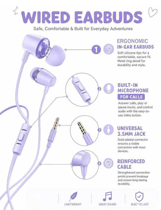 Alt view image 2 of 7 - 2-Pack Teens Wired Earbuds with Cases, 3.5mm School Headphones, Crack | 2-Pack Teens Wired Student Earbuds with Carabiner Clips to Attach on School Backpacks, 2 Aesthetic Cases & Mics