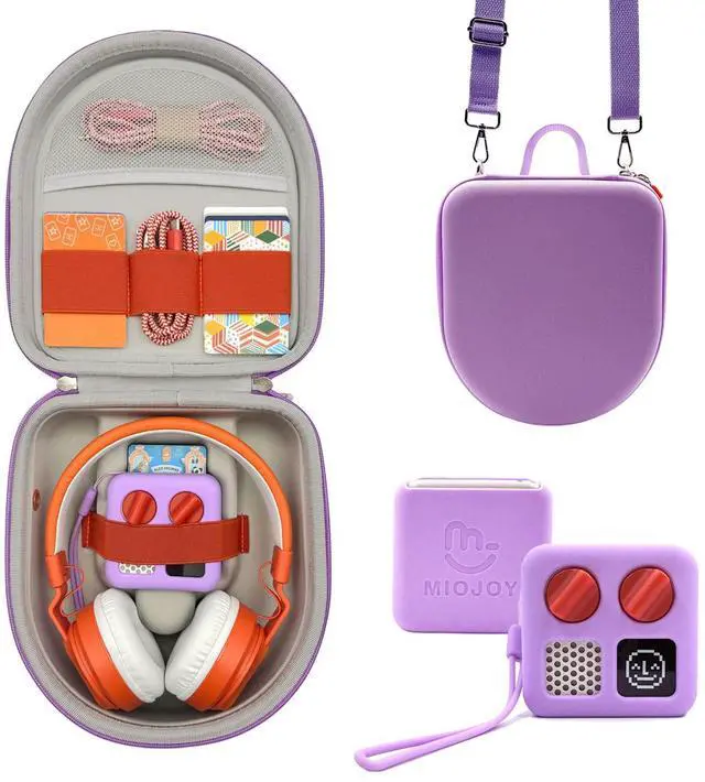 Main image of Silicone Cover and Travel Case Compatible with Yoto Mini with Headphones, Hard Carrying Case with Shoulder Strap and Adventure Jacket Accessories Set for Yoto Mini, Lavender