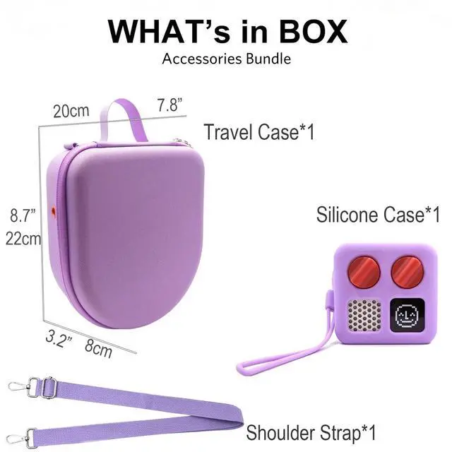 Alt view image 2 of 7 - Silicone Cover and Travel Case Compatible with Yoto Mini with Headphones, Hard Carrying Case with Shoulder Strap and Adventure Jacket Accessories Set for Yoto Mini, Lavender