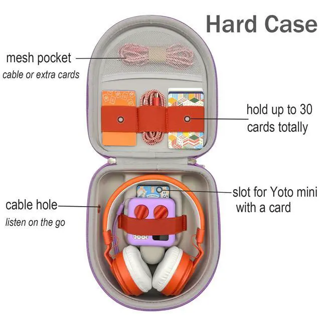 Alt view image 5 of 7 - Silicone Cover and Travel Case Compatible with Yoto Mini with Headphones, Hard Carrying Case with Shoulder Strap and Adventure Jacket Accessories Set for Yoto Mini, Lavender