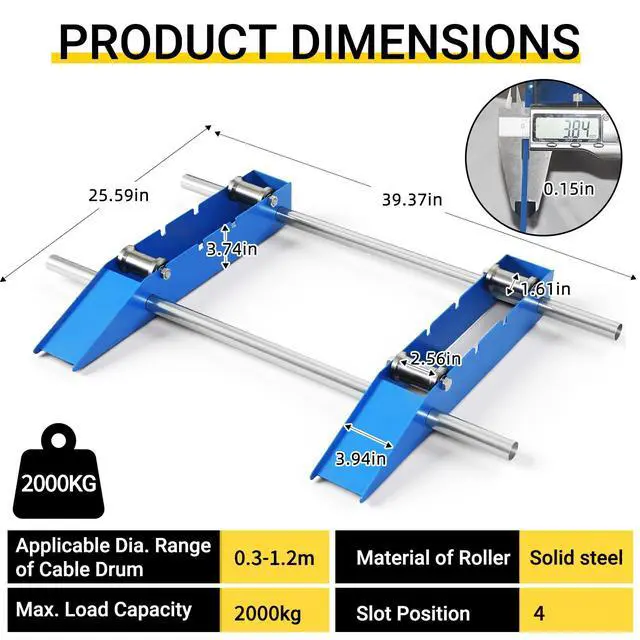 Alt view image 2 of 7 - Cable Drum Roller, Heavy Duty Cable Caddy,Wire Unwinder Dispenser, Double Rail Wire Stand for Drum Reel Max 39.4in Width, 2 Ton