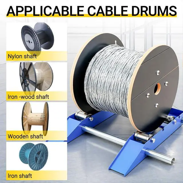 Alt view image 6 of 7 - Cable Drum Roller, Heavy Duty Cable Caddy,Wire Unwinder Dispenser, Double Rail Wire Stand for Drum Reel Max 39.4in Width, 2 Ton