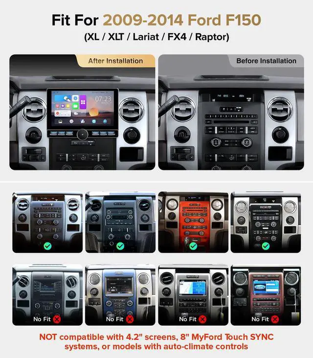 Alt view image 2 of 7 - Car Stereo for Ford F150 2009-2014 Wireless CarPlay Android Auto | Fits XL XLT Base Manual AC, 4G+64GB ROM, Knob Keybutton for Safe Driving, Offline GPS, Backup Camera Included, Plug and Play