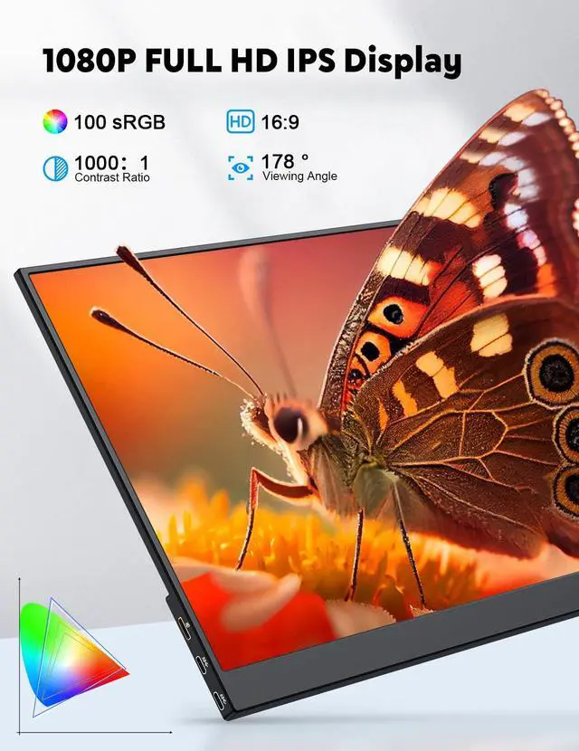 Alt view image 2 of 7 - Portable Monitor with Stand 15.6-Laptop Screen Extender 1080P FHD for USB C hdmi Portable Screen Display Vesa Compatible for Windows Mac/Android/Switch/PS5