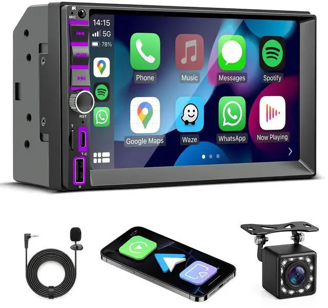 Main image of 7" Wireless Double Din Car Stereo Carplay Radio Screen for Car Audio Receivers, Double Din Radio with Bluetooth Car Play Android Auto Touchscreen, Backup Camera, FM/AM, MirrorLink
