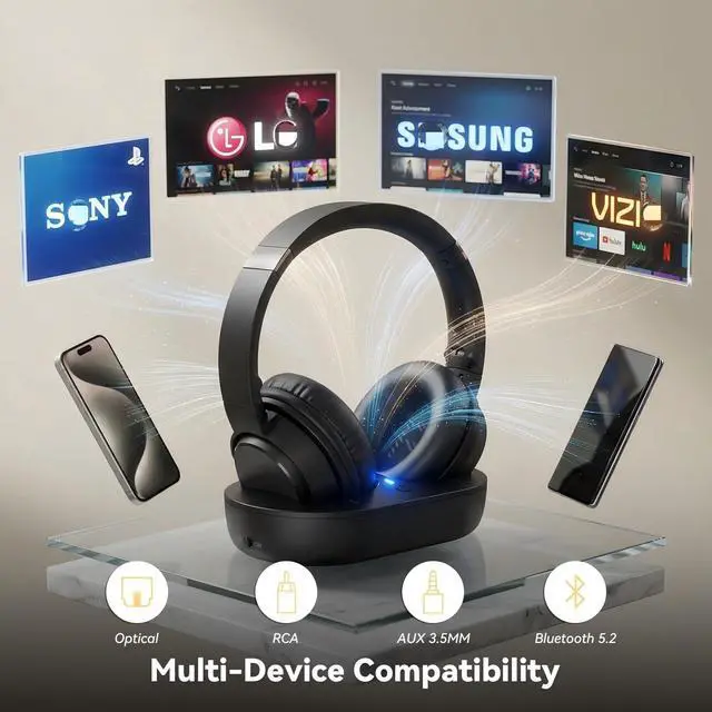 Alt view image 6 of 7 - Wireless Headphones for TV, TV Headphones Wireless for Seniors, Bluetooth 5.2 Headphones fot TV with Transmitter Charging Dock, 65H Playtime, Low Latency, Easy Plug & Play for Elderly & Parents