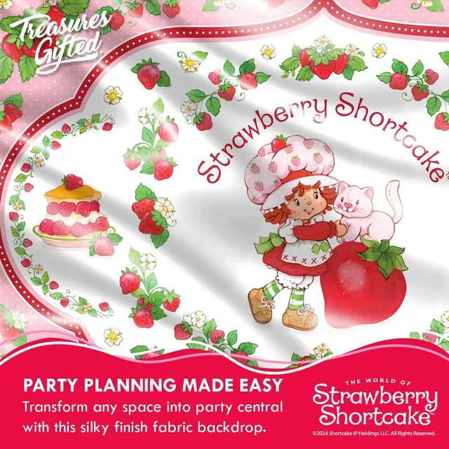 Alt view image 4 of 6 - Officially Licensed Strawberry Shortcake Backdrop - 4.3ft Tall x 6ft Wide Banner - Strawberry Shortcake Decorations - Birthday Party Supplies - Baby Shower Decorations