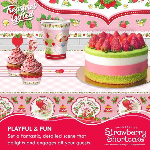 Alt view image 3 of 6 - Officially Licensed Strawberry Shortcake Backdrop - 4.3ft Tall x 6ft Wide Banner - Strawberry Shortcake Decorations - Birthday Party Supplies - Baby Shower Decorations